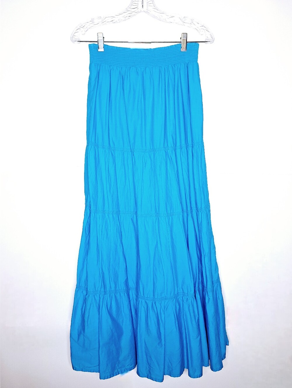 Chico's "Tiered In Turquoise" Coquette girl, Bohemian, tiered, maxi skirt.
